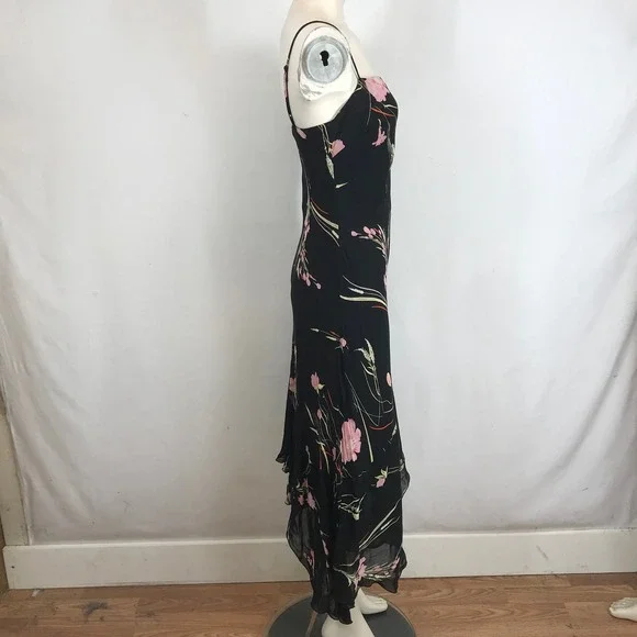 Lily Black Floral Print Spaghetti Strap Midi Dress Women's Medium Slip 72k - Picture 4 of 8
